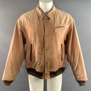 VISVIM Size M Pink Brown Distressed Cotton Bomber Jacket